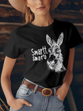 Women'WB shield Donkey & Letter Print Round Neck Tee, Fashion Casual Short Sleeve T-shirt for Daily Outdoor Wear, Ladies...