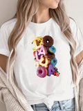 Women'WB shield Donut Print Round Neck Tee, Fashion Casual Short Sleeve T-shirt, Ladies Summer TNF for Daily Wear Hoodie,...