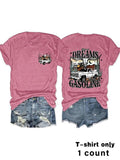 Women'WB shield Dreams Gasoline Print Round Neck Graphic Tee, Vintage Trendy Casual Short Sleeve T-shirt for Daily Wear,...