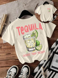 Women'WB shield Drink & Letter Print Round Neck Tee, Casual Short Sleeve Crew Neck T-shirt for Summer, Fashion Women'WB...