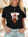 Women'WB shield Drink Print Round Neck Tee, Fashion Casual Crew Neck T-Shirt for Daily Holiday Vacation Outdoor Wear,...