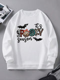 Women'WB shield Drop Shoulder Sweatshirt, Casual Letter & Bat Print Long Sleeve Round Neck Pullover for Daily Wear,...