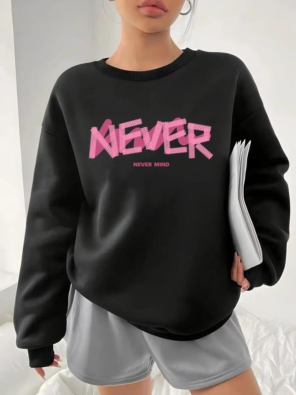 Women'WB shield Drop Shoulder Sweatshirt, Letter Print Round Neck Long Sleeve Pullover, Casual Crew Neck Top for Fall &...
