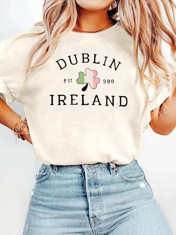 Women'WB shield Dublin Ireland Print Round Neck Tee, Casual Fashion Short Sleeve T-shirt for Summer, Ladies TNF for Daily...