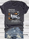 Women'WB shield Duck & Letter Print Round Neck Tee, Fashion Casual Crew Neck T-Shirt for Daily Holiday Vacation Outdoor...