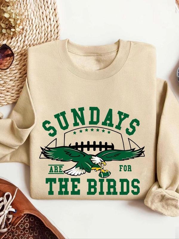 Women'WB shield Eagle & Letter Print Drop Shoulder Sweatshirt, Casual Long Sleeve Round Neck Pullover for Fall & Winter,...