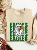 Women'WB shield Eagle & Letter Print Round Neck Pullover, Fashion Casual Long Sleeve Crew Neck Sweatshirt for Daily...