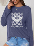 Women'WB shield Eagle & Letter Print Round Neck Tee, Fashion Casual Long Sleeve T-shirt for Daily Wear, Ladies TNF for...