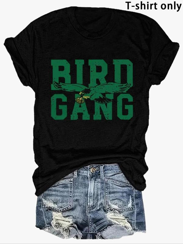Women'WB shield Eagle & Letter Print Round Neck Tee, Fashion Casual Short Sleeve T-shirt for Daily Wear, Ladies Summer...
