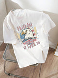 Women'WB shield Eagle & Letter Print Round Neck Tee, Fashion Casual Short Sleeve T-shirt for Daily Wear, Ladies TNF for...