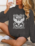 Women'WB shield Eagle Print Drop Shoulder Graphic Hoodie, Fashion Casual Letter Print Hooded Sweatshirt for Daily Holiday...