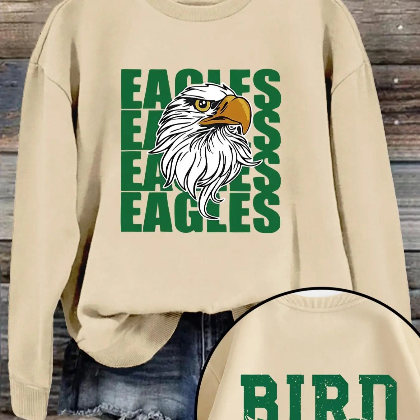 Women'WB shield Eagle Print Drop Shoulder Sweatshirt, Casual Long Sleeve Round Neck Pullover for Fall & Winter, Ladies...