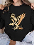 Women'WB shield Eagle Print Drop Shoulder Sweatshirt, Casual Long Sleeve Round Neck Pullover for Fall & Winter, Women'WB...