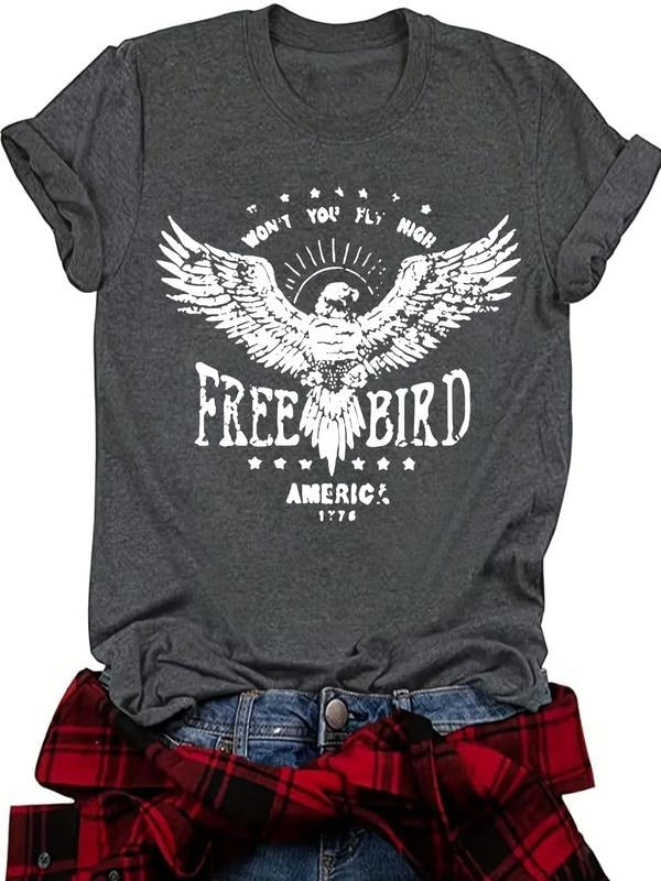 Women'WB shield Eagle Print Round Neck Tee, Casual Short Sleeve Crew Neck T-Shirt for Summer, Fashion Women'WB shield Top...