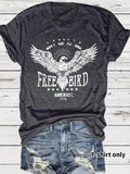 Women'WB shield Eagle Print Round Neck Tee, Fashion Casual Crew Neck T-Shirt for Daily Holiday Vacation Outdoor Wear,...