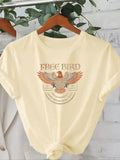 Women'WB shield Eagle Print Round Neck Tee, Fashion Casual Crew Neck T-Shirt for Daily Holiday Vacation Outdoor Wear,...