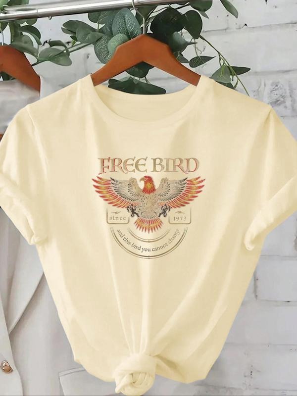 Women'WB shield Eagle Print Round Neck Tee, Fashion Casual Crew Neck T-Shirt for Daily Holiday Vacation Outdoor Wear,...