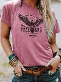 Women'WB shield Eagle Print Round Neck Tee, Fashion Casual Letter Graphic Crew Neck T-Shirt for Daily Holiday Vacation...