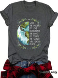 Women'WB shield Earth Print Round Neck Tee, Fashion Casual Letter Print Crew Neck T-Shirt for Daily Holiday Vacation...