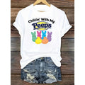 Women'WB shield Easter Bunny Graphic T-Shirt - Casual Crew Neck Short Sleeve T-Shirt with "Chilling With My Friends"...