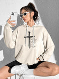 Women'WB shield Easter Graphic Drop Shoulder Drawstring Pocket Hoodie, Casual Cross & Letter Print Long Sleeve Hooded...