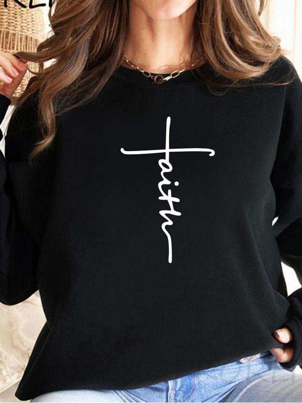 Women'WB shield Easter Letter Print Round Neck Sweatshirt, Casual Fashion Drop Shoulder Long Sleeve Pullover for Daily...