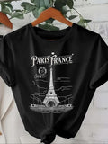 Women'WB shield Eiffel Tower & Letter Print Round Neck Tee, Casual Short Sleeve Crew Neck T-Shirt for Summer, Fashion...