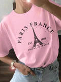 Women'WB shield Eiffel Tower Graphic Print Round Neck Tee, Fashion Casual Short Sleeve T-shirt, Ladies Summer TNF for...