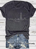 Women'WB shield Eiffel Tower Print Round Neck Tee, Casual Short Sleeve Crew Neck T-Shirt for Summer, Fashion Women'WB...