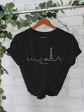 Women'WB shield Eiffel Tower Print Round Neck Tee, Casual Short Sleeve Crew Neck T-shirt for Summer, Fashion Women'WB...