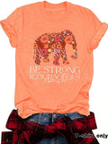 Women'WB shield Elephant & Letter Print Round Neck Tee, Fashion Casual Crew Neck T-Shirt for Daily Holiday Vacation...