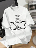 Women'WB shield Elephant & Letter Print Round Neck Tee, Fashion Casual Short Sleeve T-shirt for Daily Holiday Vacation...