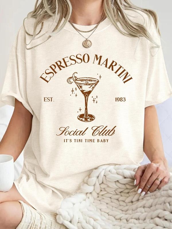 Women'WB shield Espresso Martini Social Club Round Neck Graphic Tee, Vintage Trendy Casual Short Sleeve T-shirt for Daily...