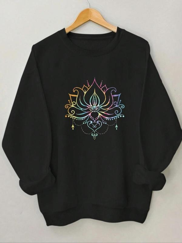 Women'WB shield Ethnic Floral Print Drop Shoulder Sweatshirt, Fashion Casual Crew Neck Pullover For Daily Wear, Ladies...