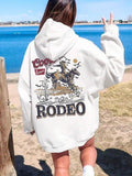 Women'WB shield Ethnic Pattern & Letter Print Drop Shoulder Fleece Hoodie, Fashion Casual Drawstring Pocket Hooded...