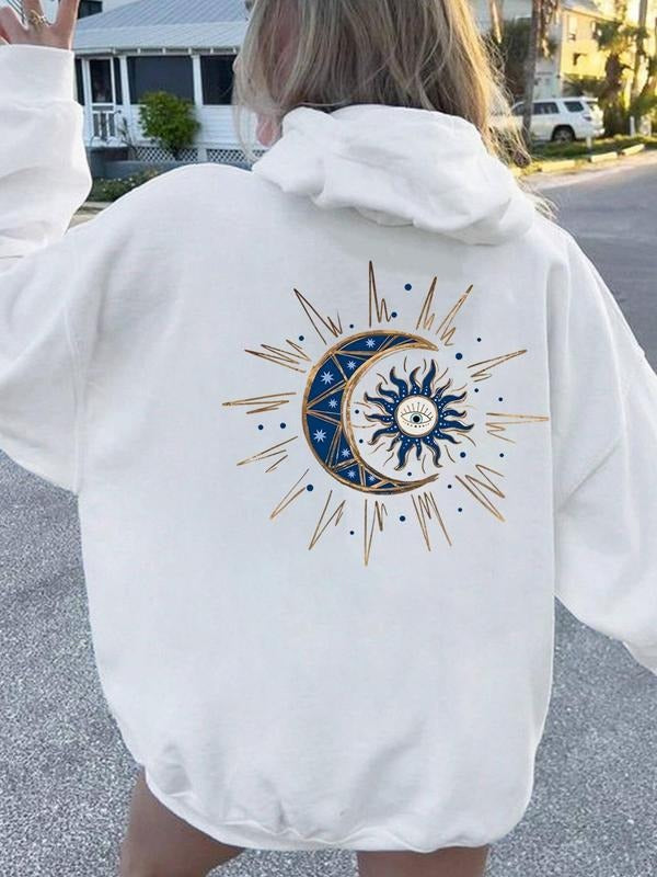 Women'WB shield Eye & Sun Print Drop Shoulder TNF Linedv Hoodie, Fashion Casual Drawstring Pocket Hooded Sweatshirt for...