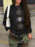 Women'WB shield Eye Print Drop Shoulder Sweatshirt, Casual Long Sleeve Round Neck Pullover for Daily Wear, Ladies TNF for...