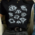 Women'WB shield Eye Print Round Neck Graphic Tee, Vintage Trendy Casual Short Sleeve T-shirt for Daily Wear, Ladies Spiky...