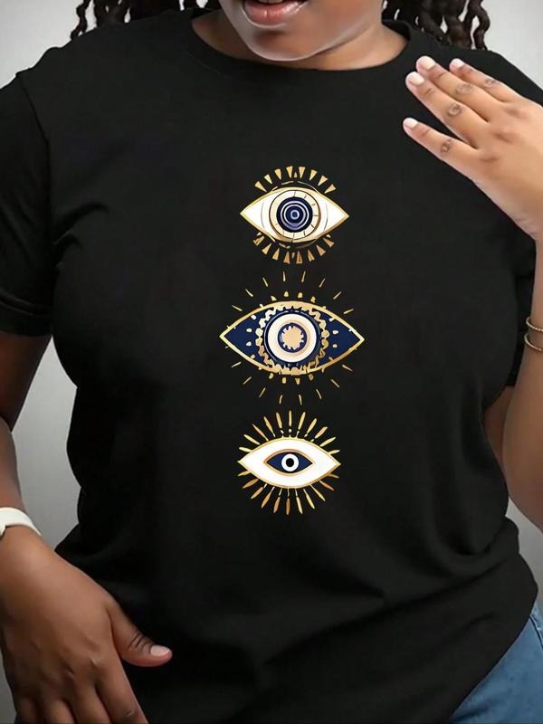 Women'WB shield Eye Print Round Neck Graphic Tee, Vintage Trendy Casual Short Sleeve T-shirt for Daily Wear, Ladies...