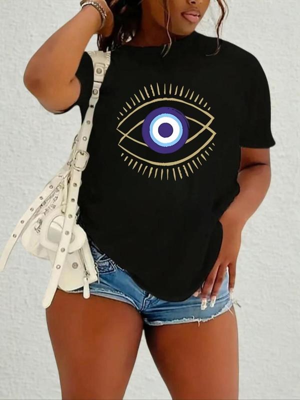Women'WB shield Eye Print Round Neck Tee, Fashion Casual Short Sleeve T-shirt, Ladies Summer TNF for Daily Wear Hoodie,...