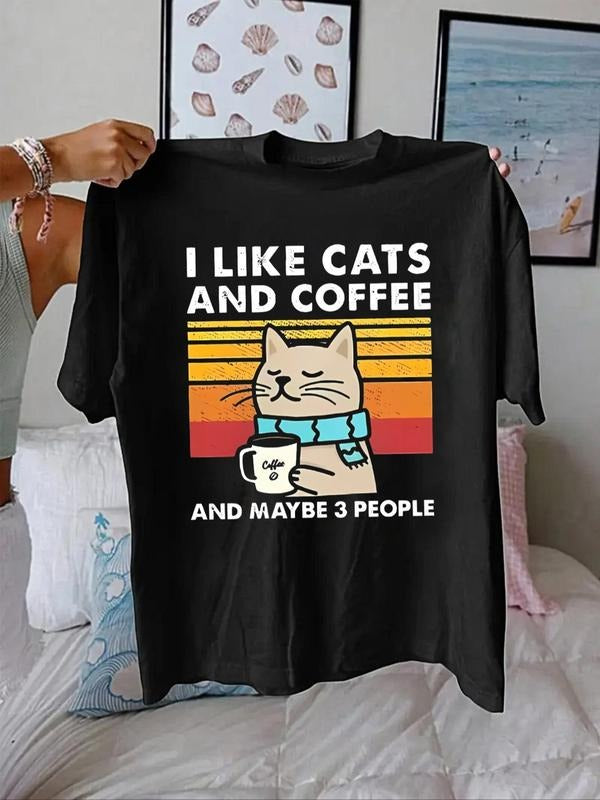 Women'WB shield FOG & Cat Print Round Neck Graphic Tee, Vintage Trendy Casual Drop Shoulder Short Sleeve T-shirt for...