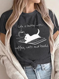 Women'WB shield FOG & Cat Print Round Neck Tee, Fashion Casual Crew Neck T-Shirt for Daily Holiday Vacation Outdoor Wear,...