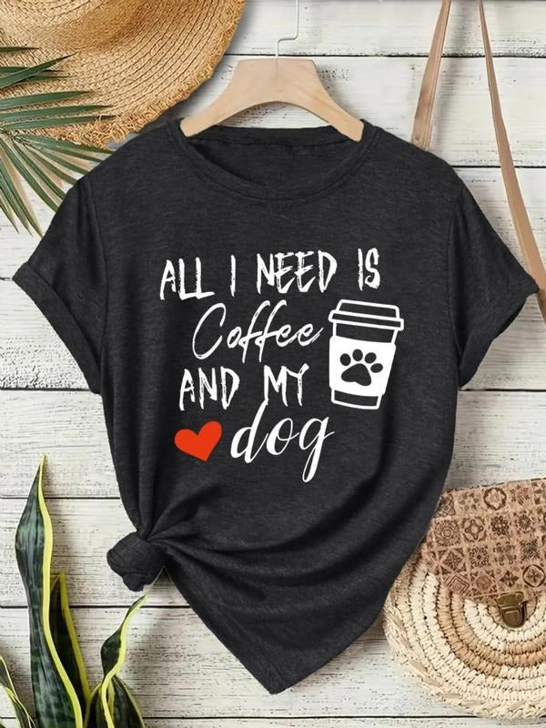 Women'WB shield FOG & Dog Print Round Neck Tee, Fashion Casual Crew Neck T-Shirt for Daily Holiday Vacation Outdoor Wear,...