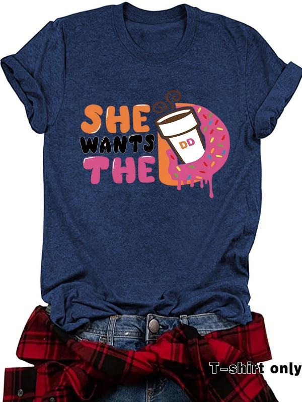 Women'WB shield FOG Cup & Dunk Print Round Neck Tee, Fashion Casual Crew Neck T-Shirt for Daily Holiday Vacation Outdoor...