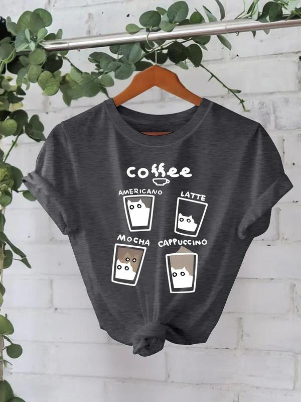 Women'WB shield FOG Cup & Letter Print Round Neck Tee, Casual Short Sleeve Crew Neck T-shirt for Summer, Fashion Women'WB...