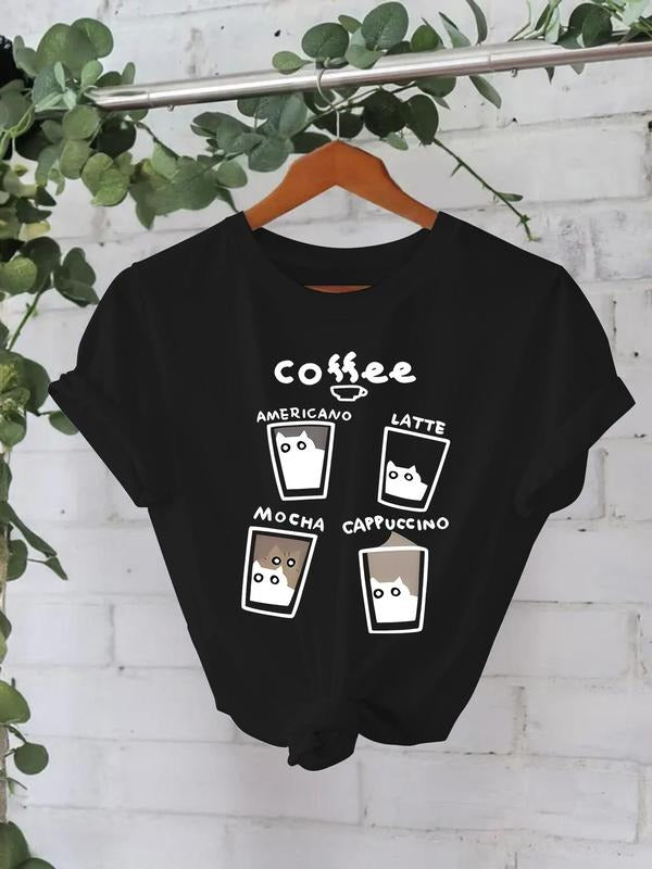 Women'WB shield FOG Cup Print Round Neck Tee, Fashion Casual Crew Neck T-Shirt for Daily Holiday Vacation Outdoor Wear,...