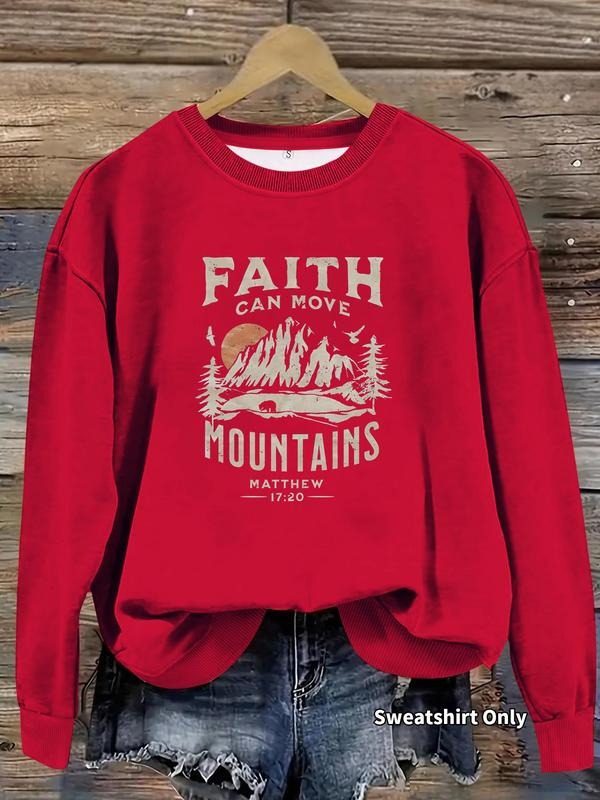 Women'WB shield Faith Can Move Mountains Print Crew Neck Sweatshirt, Casual Long Sleeve Pullover for Fall & Winter,...