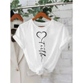 Women'WB shield Faith Letter & Heart Cotton T-Shirt - Black with White Print, Loose Fit Round Neck Short Sleeve,...