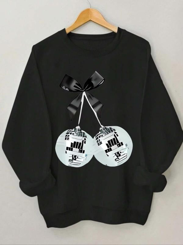 Women'WB shield Fashion Bow Print Crew Neck Sweatshirt, Casual Long Sleeve Pullover Sweatshirts for Fall & Winter,...