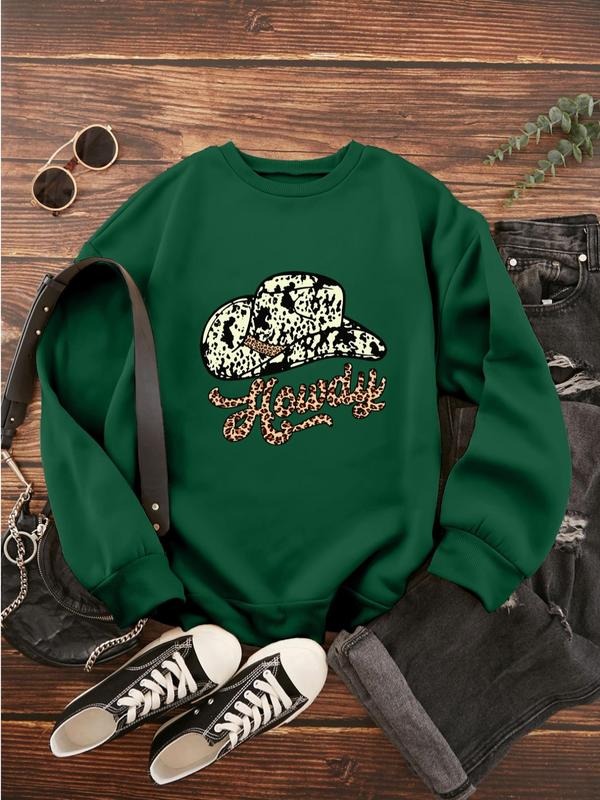 Women'WB shield Fashion Leopard & Letter Graphic Drop Shoulder Sweatshirts, Regular Fit Long Sleeve Round Neck Pullover...